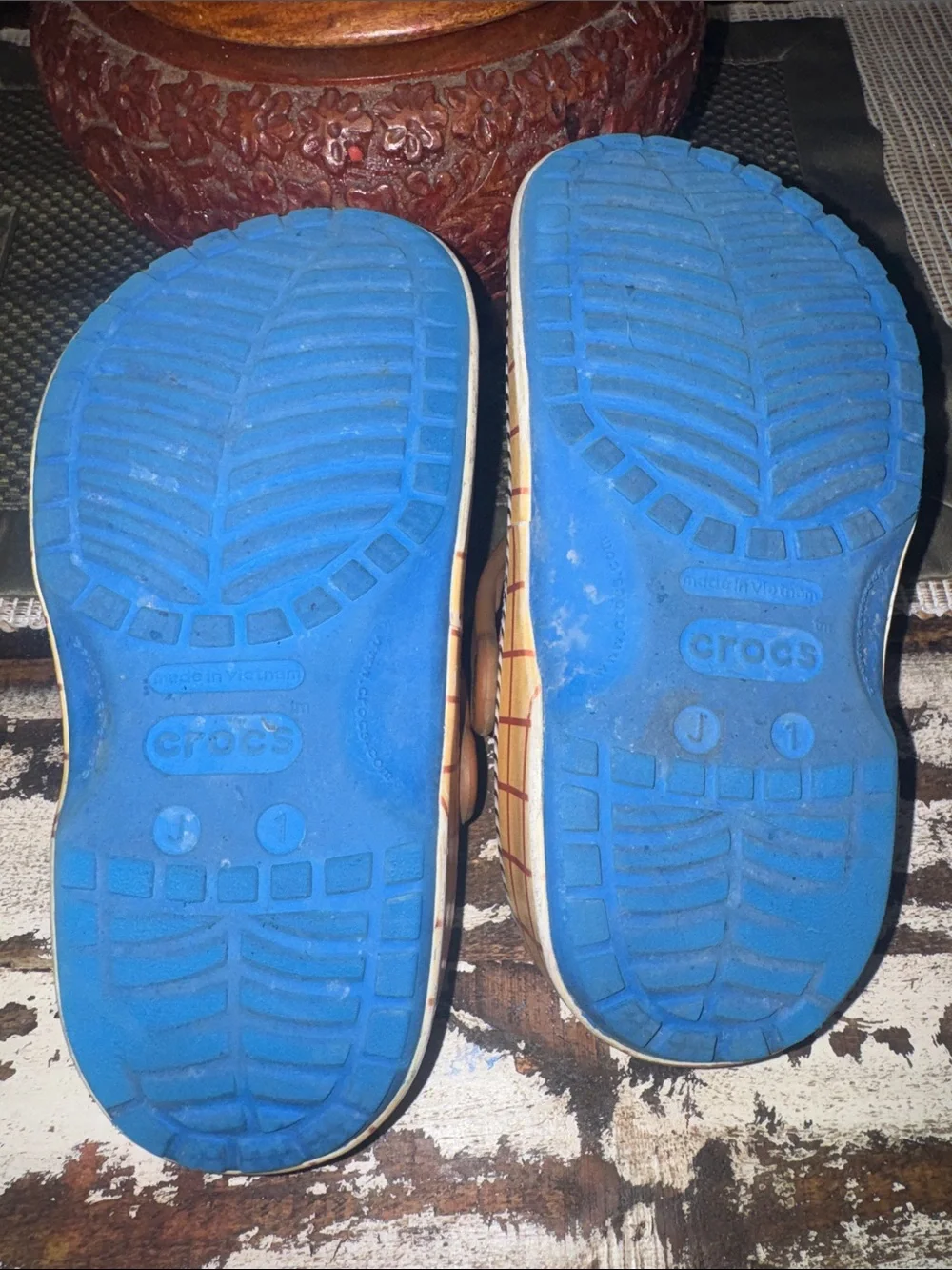 CROCS Kids Woody Toy Story with Charms - Light Blue, Red & Brown Size 1